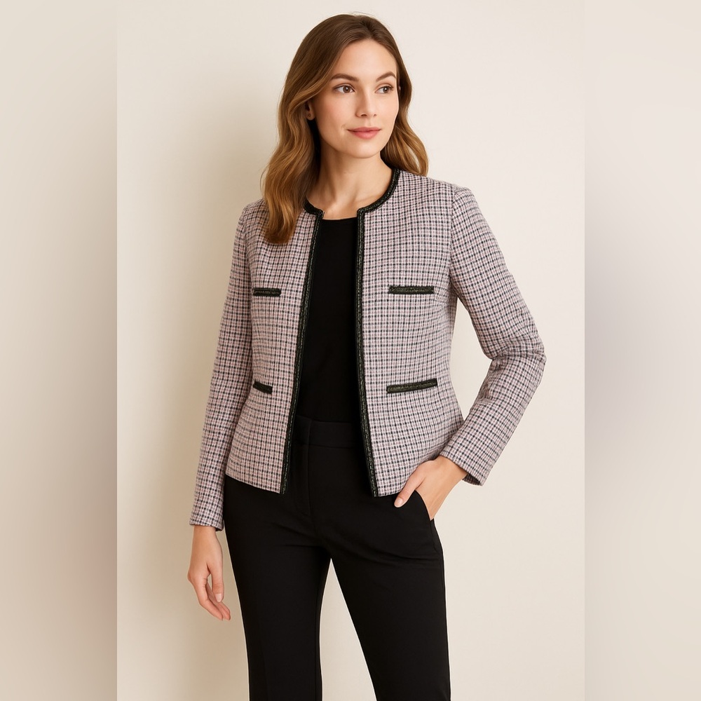 Tahari ASL Tweed Open Front Woven Blazer Size 12